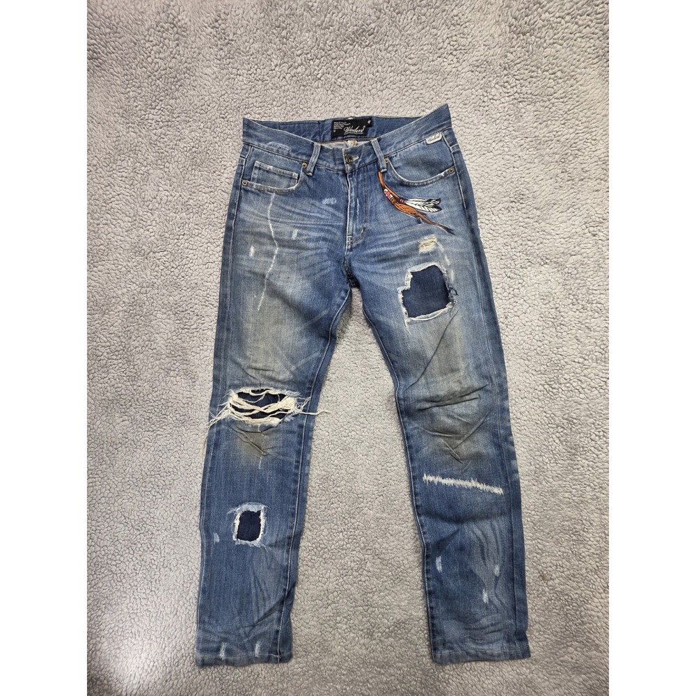 WODEN Selvedge Denim Jeans Womens Sz 0 Blue Straight‎ Leg Redline Button - Picture 2 of 13